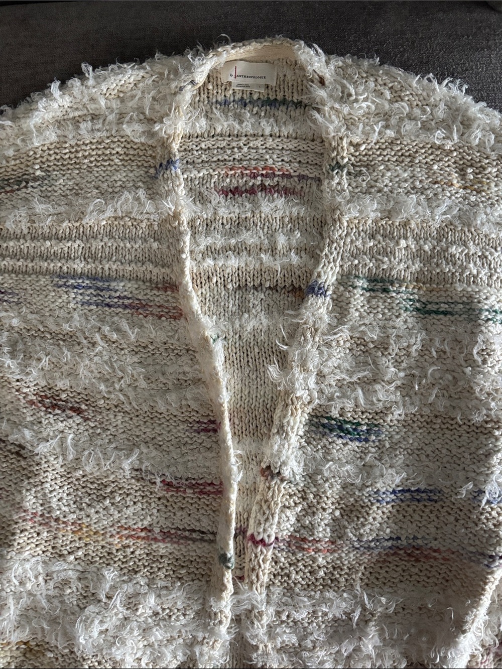 Anthropologie Cream Bouclé Cardigan with Subtle Multicolor Flecks